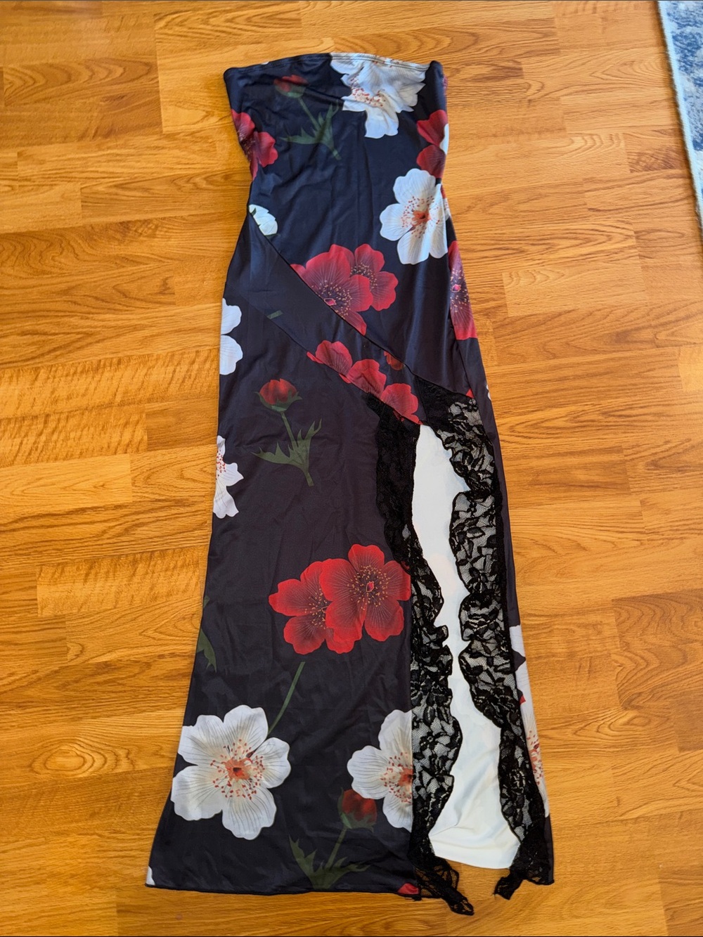 Commense Floral Print Split Thigh Tube Midi Dress